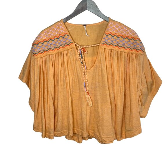 Free People Orange Boho Market Embroidered Cotton Tunic Medium - Picture 1 of 11